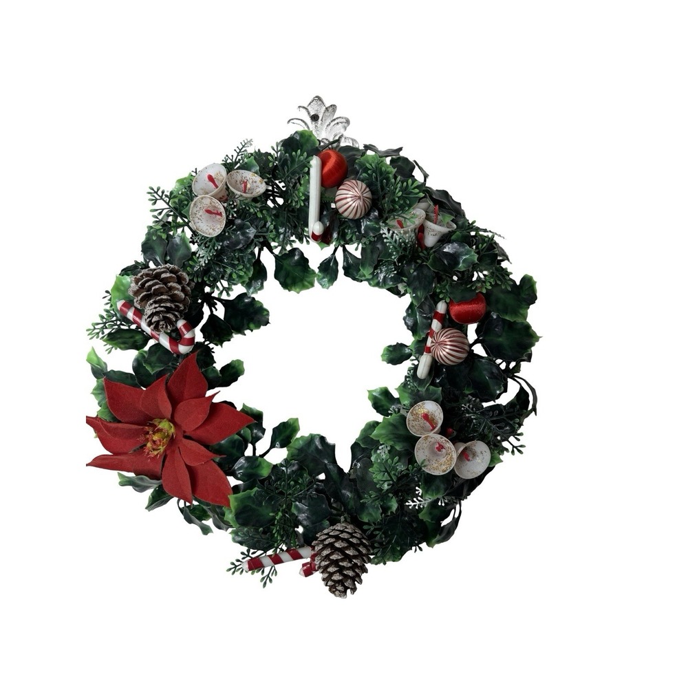Vintage 60s Christmas Wreath Plastic Holly Home Wall Decor Grandma Core